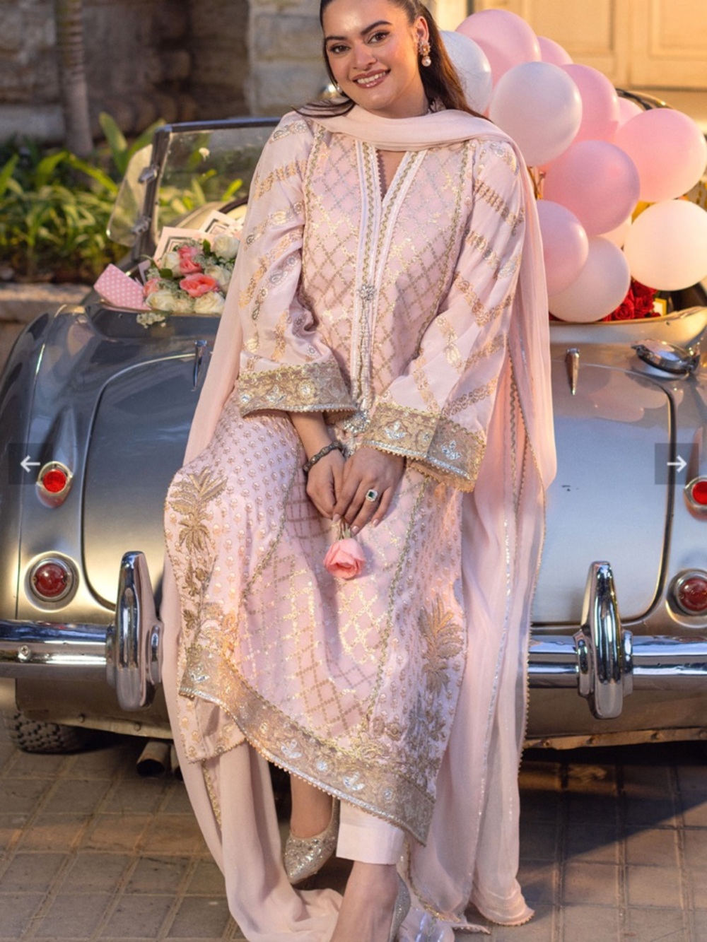 Elegant Light Pink Embroidered Traditional Dress with Gold Accents